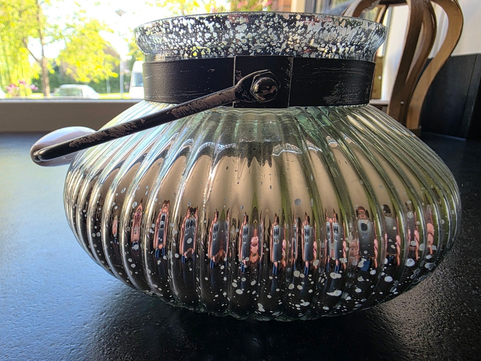 Decoratieve glazen pot met handvat voor bv waxinelichtjes, Ophalen, Glas, Windlicht