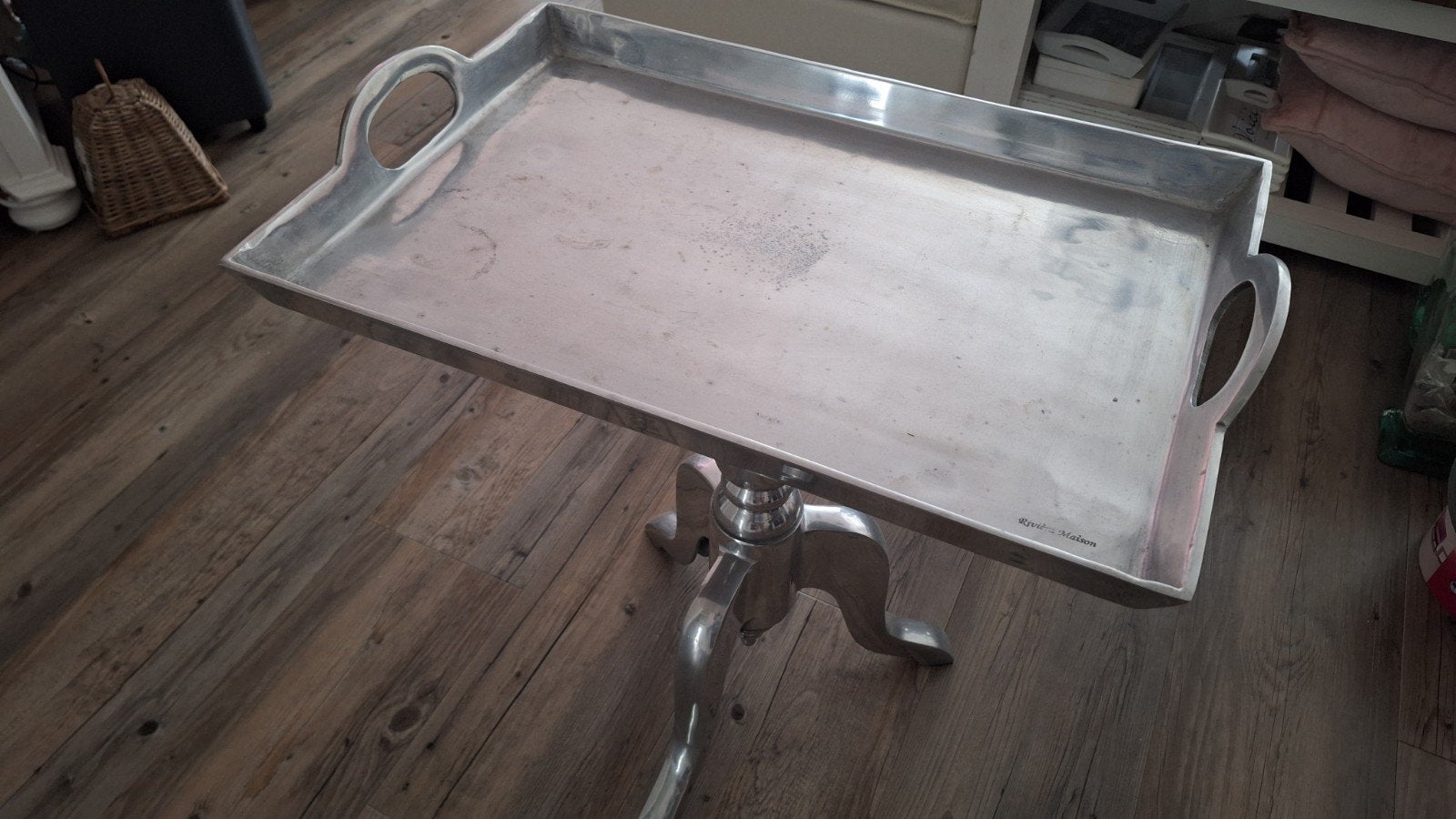 Riviera Maison aluminium bijzettafel, Minder dan 55 cm, Gebruikt, Metaal of Aluminium, Landelijk