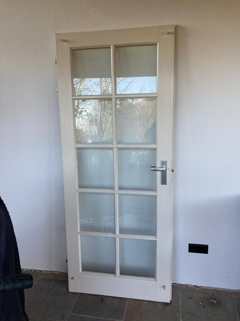 Hardhouten binnendeur met 10 ruitjes - 200x82.5 cm, Doe-het-zelf en Verbouw, Deuren en Horren, Ophalen, Gebruikt, 80 tot 100 cm