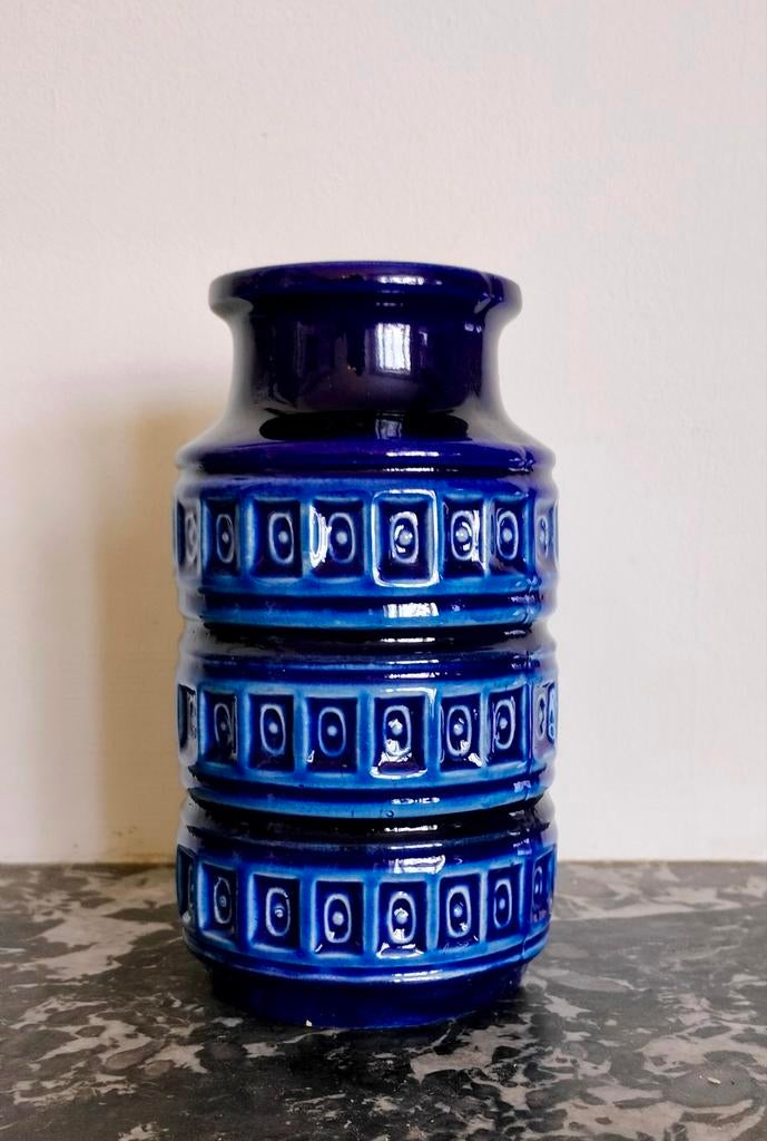 Scheurich (West Germany) donkerblauwe vaas 15 cm hoog, Antiek en Kunst, Ophalen of Verzenden