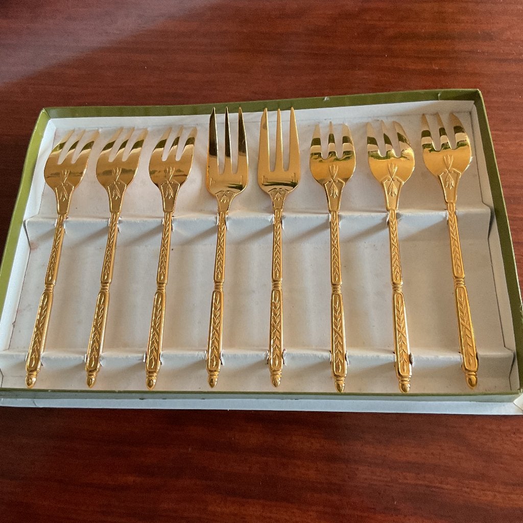 8 vergulde, gold plated Christofle gebaks- / dessert vorken, Ophalen of Verzenden