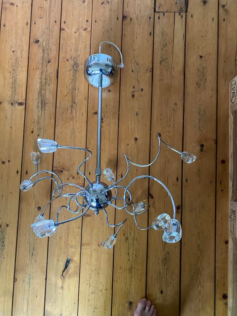 Moderne Chrome Hanglamp met Kristallen Details, Ophalen, Zo goed als nieuw, Metaal