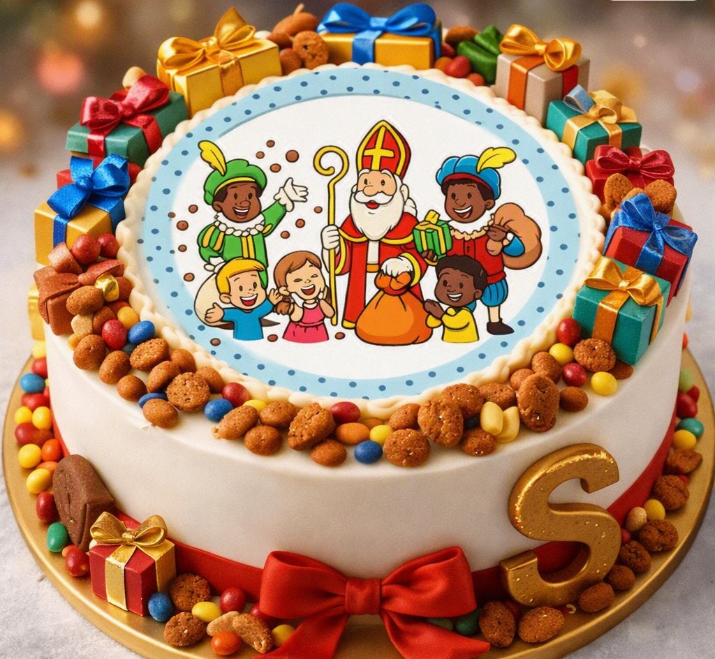 lf1026 luxe icing sinterklaas eetbare taart print topper, Ophalen of Verzenden, Nieuw, Taarten, Versiering