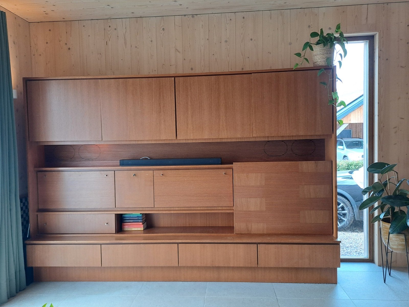 Groot vintage wandmeubel - jaren 60-  Duits WK Wohnen stijl, Ophalen, 250 tot 300 cm, Gebruikt, Teakhout