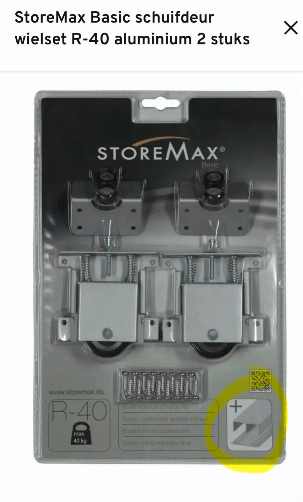 StoreMax Basic schuifdeur wielset R-40 aluminium (2 stuks), Ophalen, Nieuw