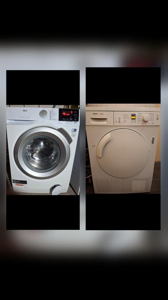 AEG Wasmachine/Bosch Condensdroger, 6 tot 8 kg, Ophalen, 85 tot 90 cm