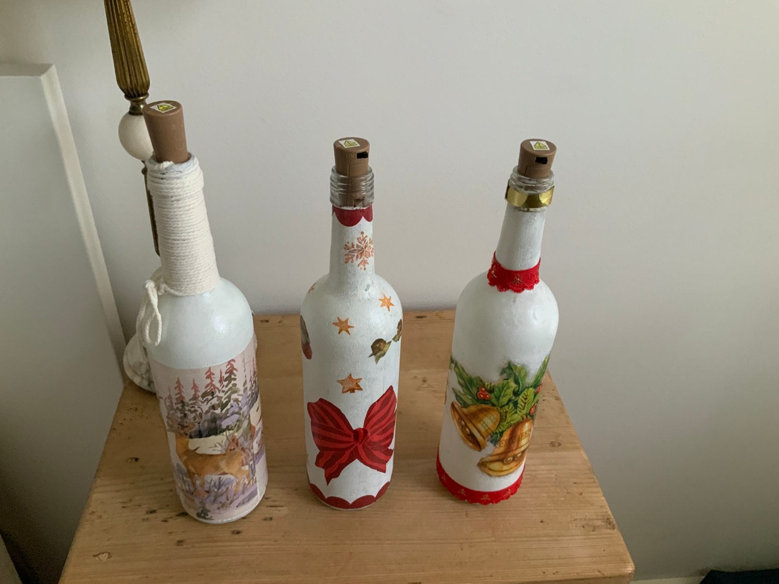 Fles met licht. Decopage, Diversen, Kerst, Ophalen of Verzenden, Zo goed als nieuw