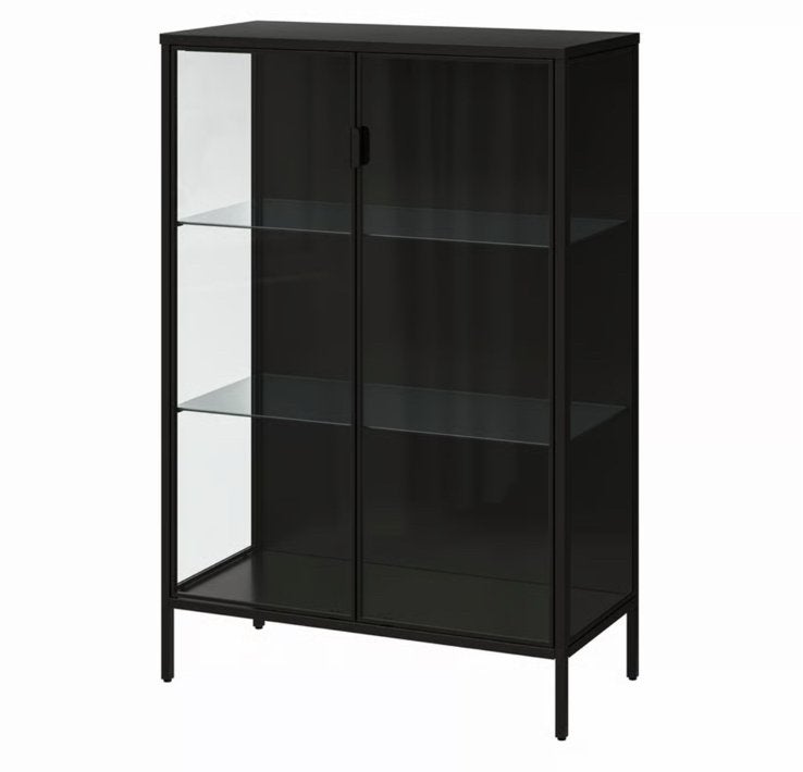Te koop zwarte/antraciet IKEA RUDSTA vitrinekast., Ophalen, 100 tot 150 cm, 50 tot 100 cm, Zo goed als nieuw