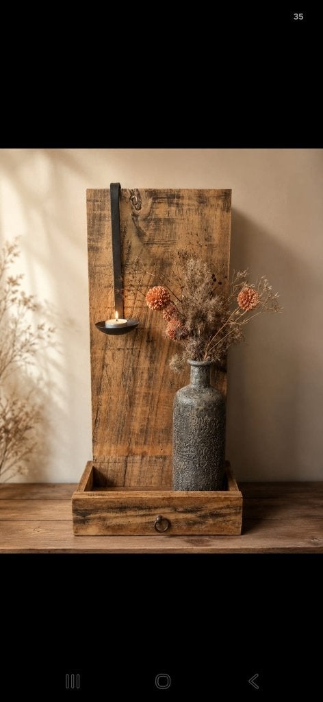 Houten woondecoratie, plank met lade, wanddecoratie, set, Huis en Inrichting, Woonaccessoires | Overige, Ophalen, Zo goed als nieuw