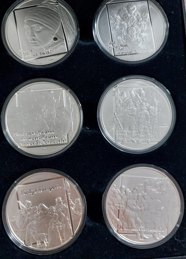 6 zilveren 925/1000 25 gr meester schilders penningen, Verzenden, Koningin Beatrix, Euro's, Setje