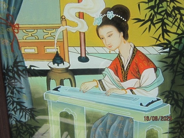 Pr. Japans ?? Achter glasschilderij, in mooie lijst, Antiek en Kunst, Ophalen, Schilderij