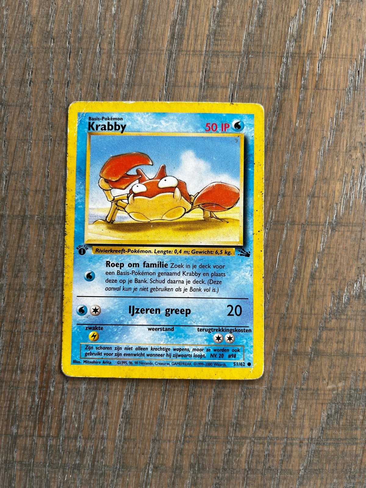 Pokémon Krabby Basis-Pokémon kaart 31/62 (Nederlands), Ophalen of Verzenden, Gebruikt, Losse kaart