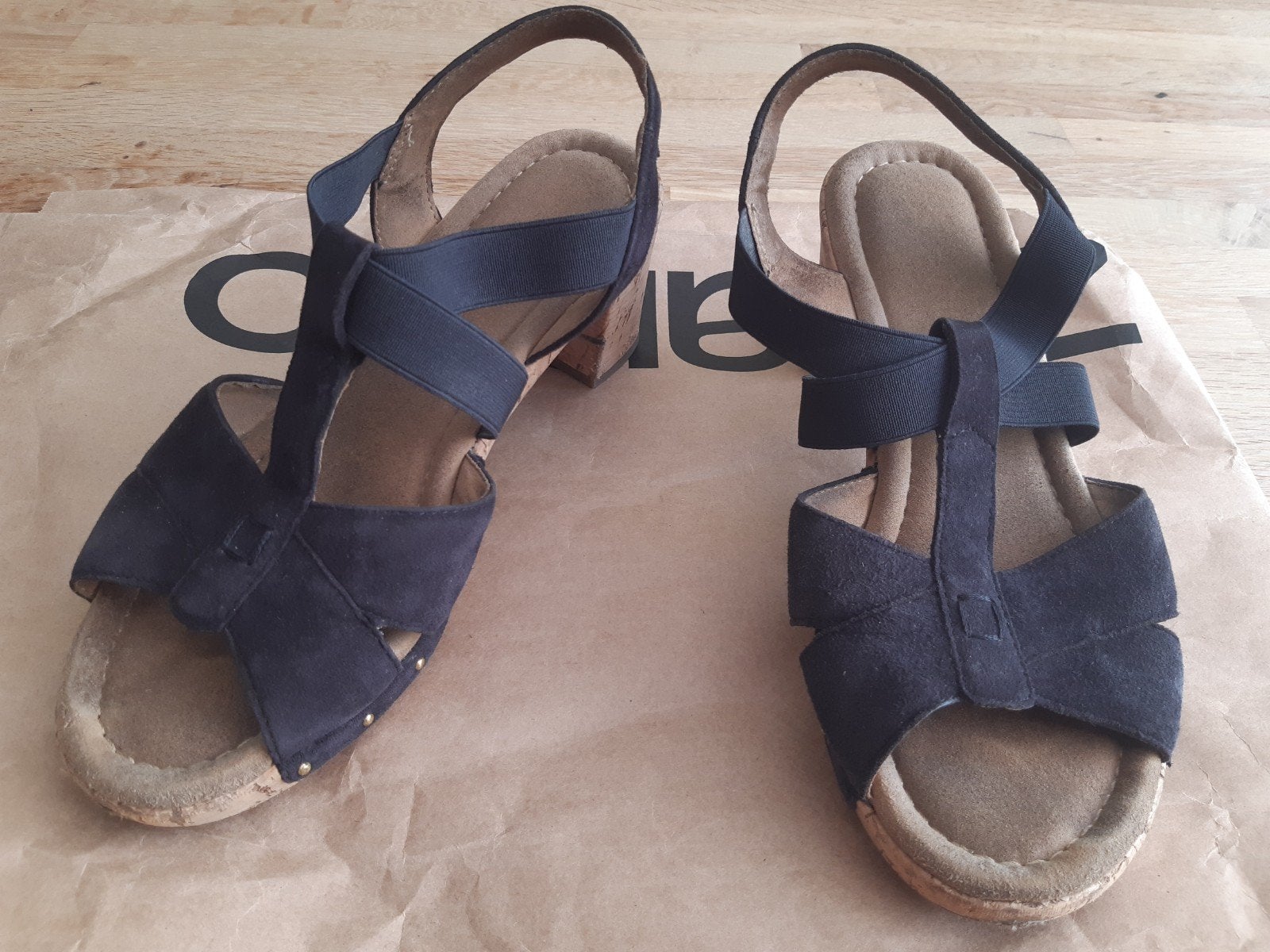 Gabor sandalen met kurken hak, maat 38, Blauw, Gabor, Gedragen, Sandalen of Muiltjes