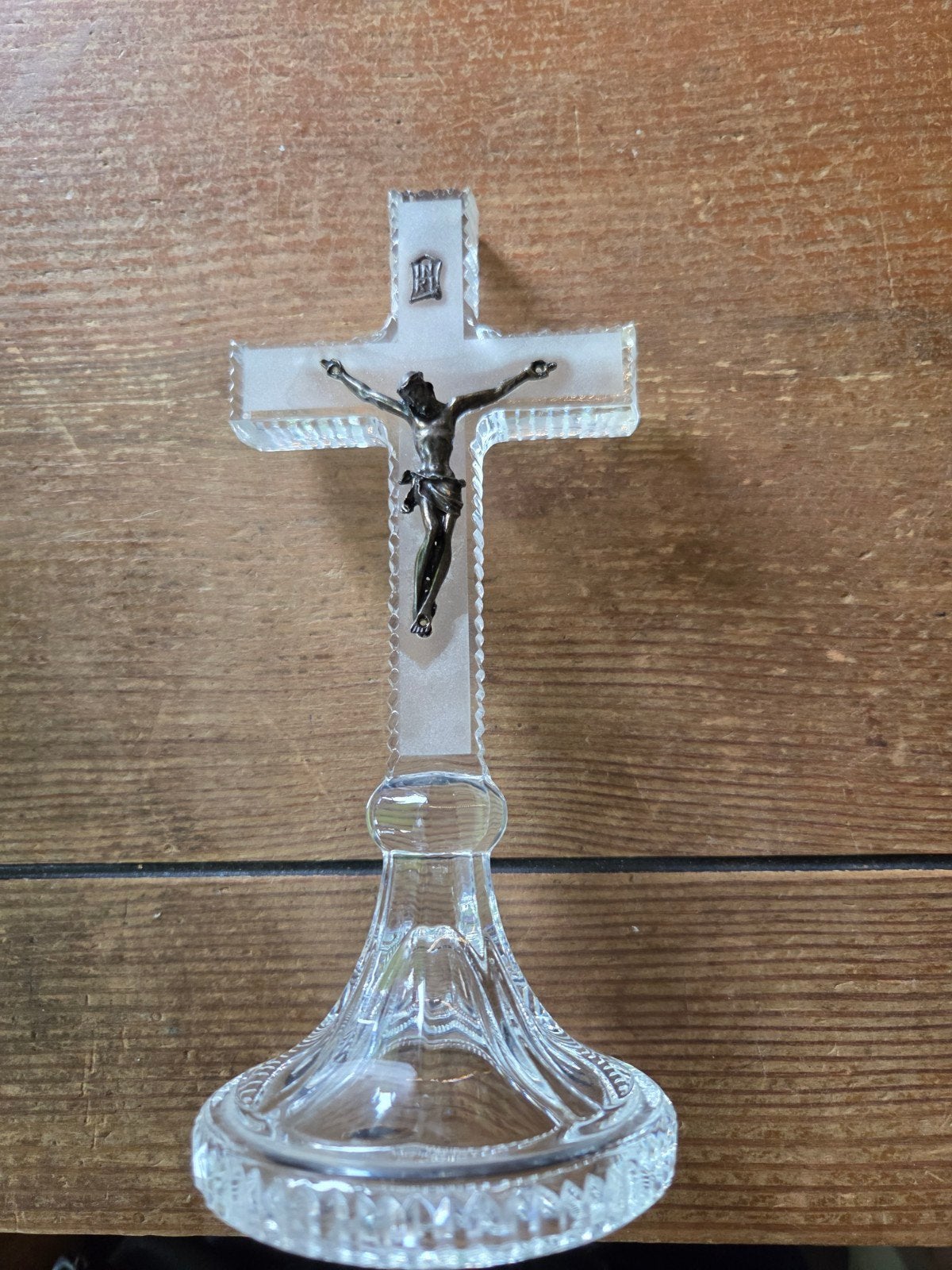 Kristallen Kruisbeeld met Corpus - Religieuze Decoratie, Antiek en Kunst, Ophalen of Verzenden