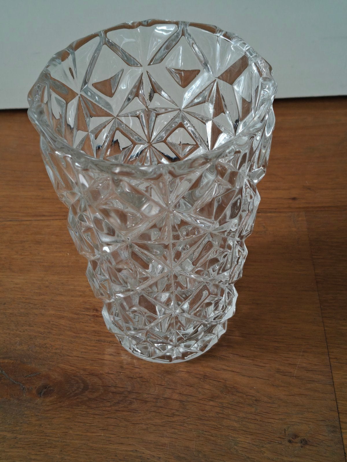 Glazen vaasje/windlicht met sterpatroon - 15cm hoog, Ophalen of Verzenden