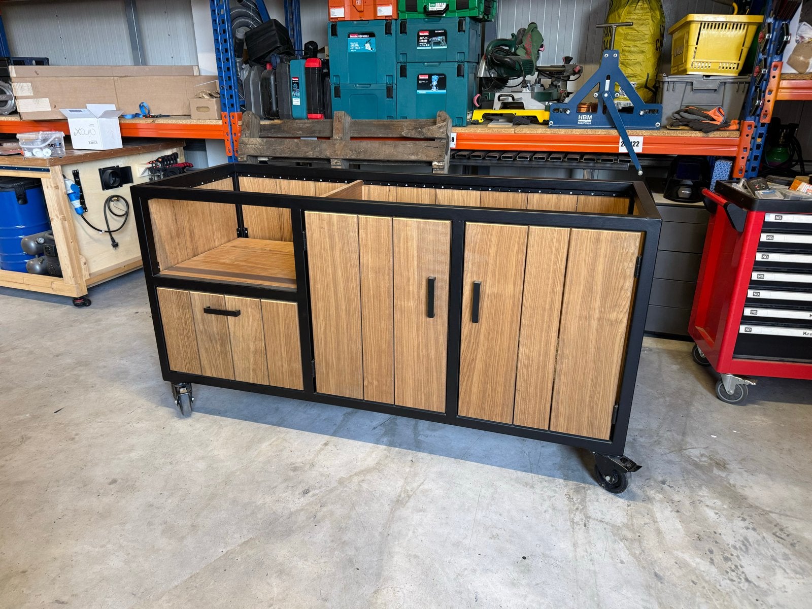 Luxe buitenkeuken met stalen frame en Fraké hout, Tuin en Terras, Buitenkeukens, Ophalen, Nieuw, Vrijstaand