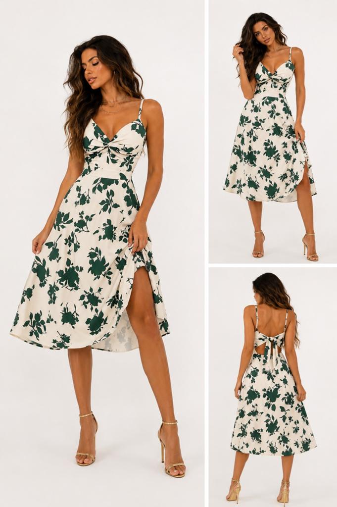 Zomerjurk met bladeren en bloemen, maat l, Beige, Maat 42/44 (L), Onbekend, Ophalen of Verzenden
