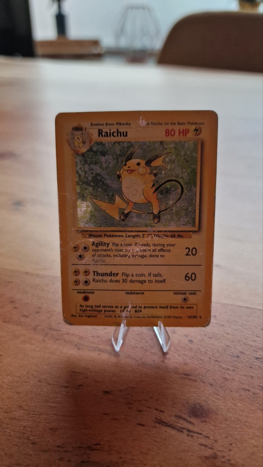 Beschadigde Raichu 14/102 Holo Pokémon kaart, Hobby en Vrije tijd, Verzamelkaartspellen | Pokémon, Ophalen of Verzenden, Gebruikt