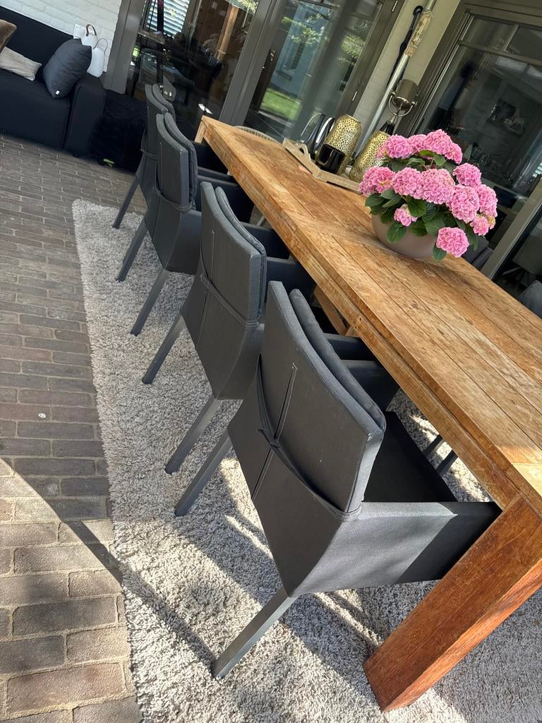Set van 8 comfortabele donkergrijze tuinstoelen, Ophalen, Gebruikt, Kunststof
