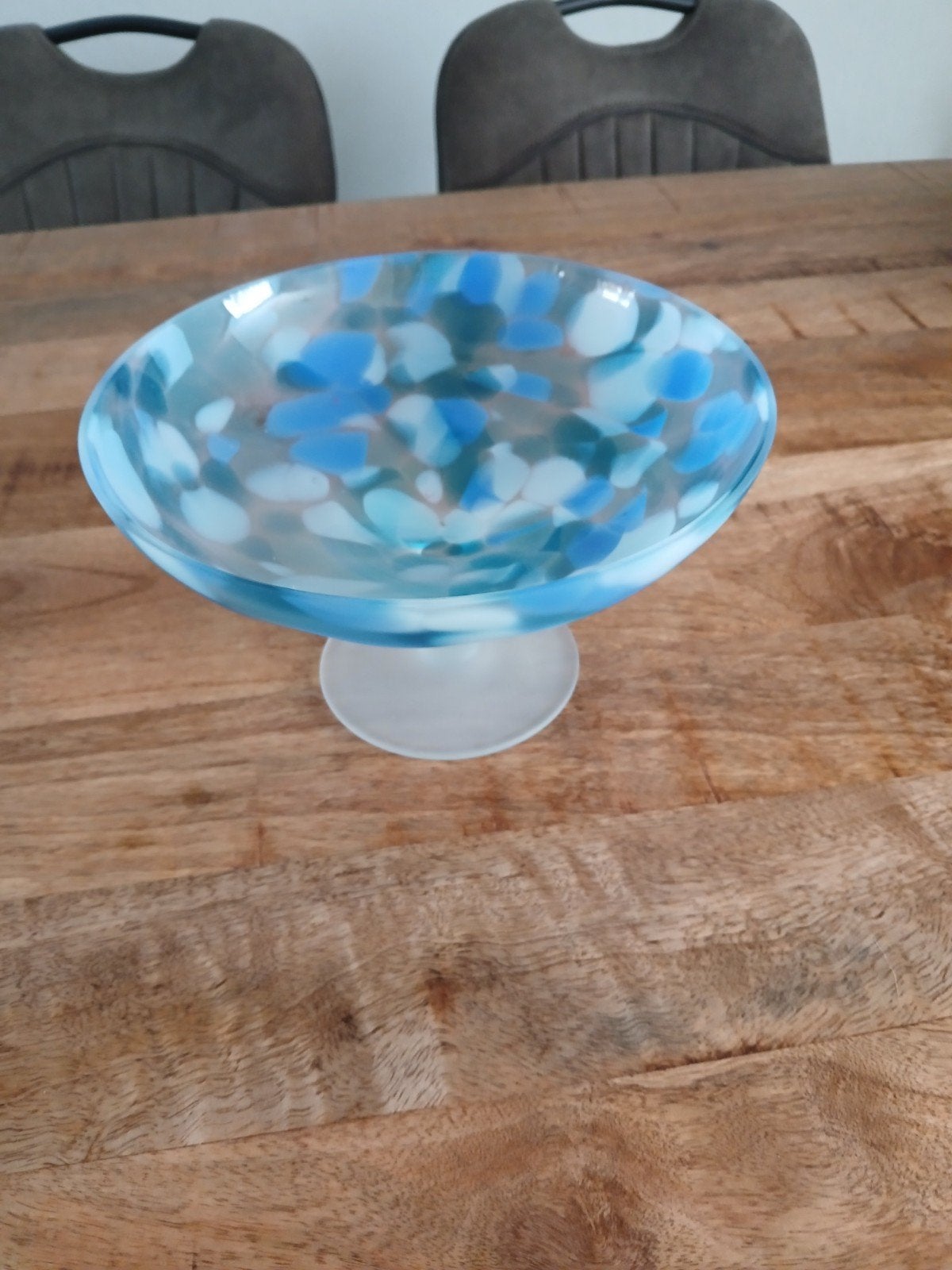 Decoratieve glazen schaal met blauwe spikkels, Ophalen of Verzenden