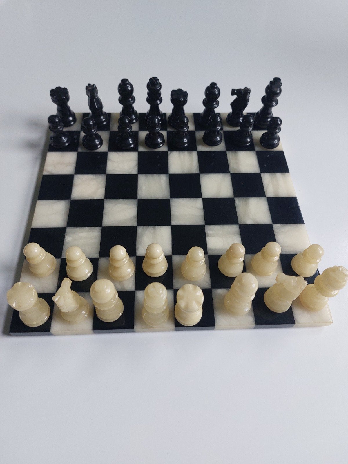 Prachtig marmeren schaakspel - Zwart en wit, Ophalen of Verzenden, Minder dan 500 stukjes, Zo goed als nieuw, Rubik's of 3D-puzzel