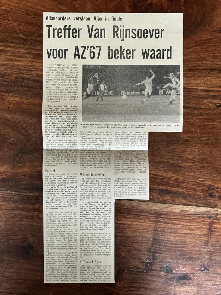 Voetbal krantenartikel Ajax AZ ‘67 Schrijvers mei 1978, Verzamelen, Ophalen of Verzenden, Knipsel(s)