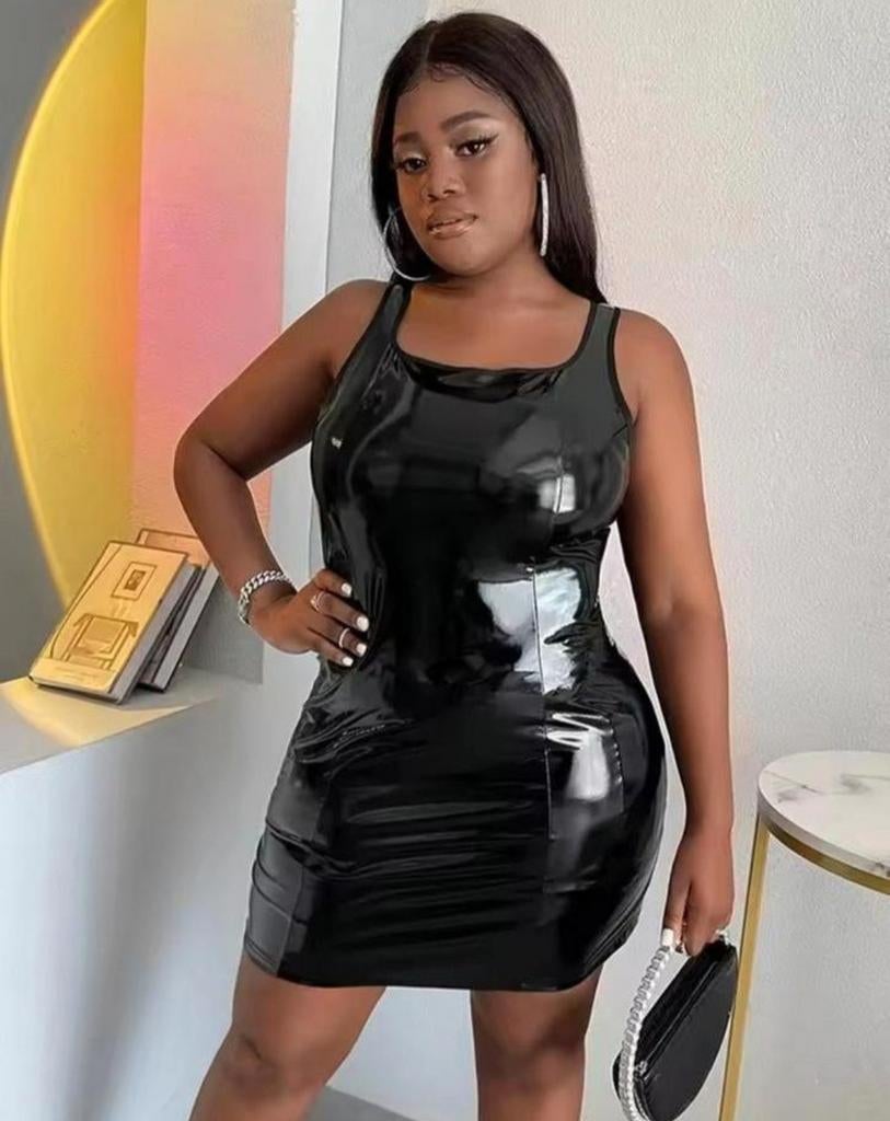 Lak jurk, tm 8XL, Verzenden, Nieuw, Zwart, Onder de knie