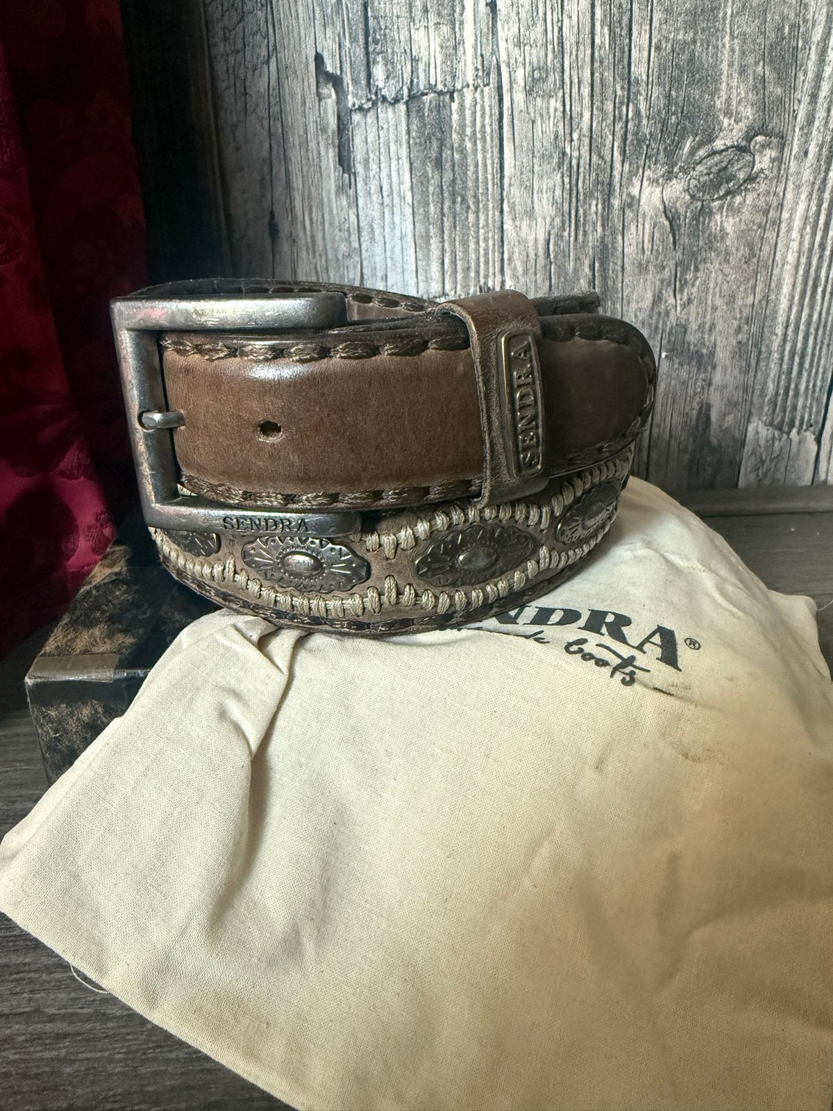 Sendra Riem Maat 85 Bruin met Koperkleurige Bewerking, Kleding | Dames, 80 tot 90 cm, Echt leder, Ophalen of Verzenden, Gedragen