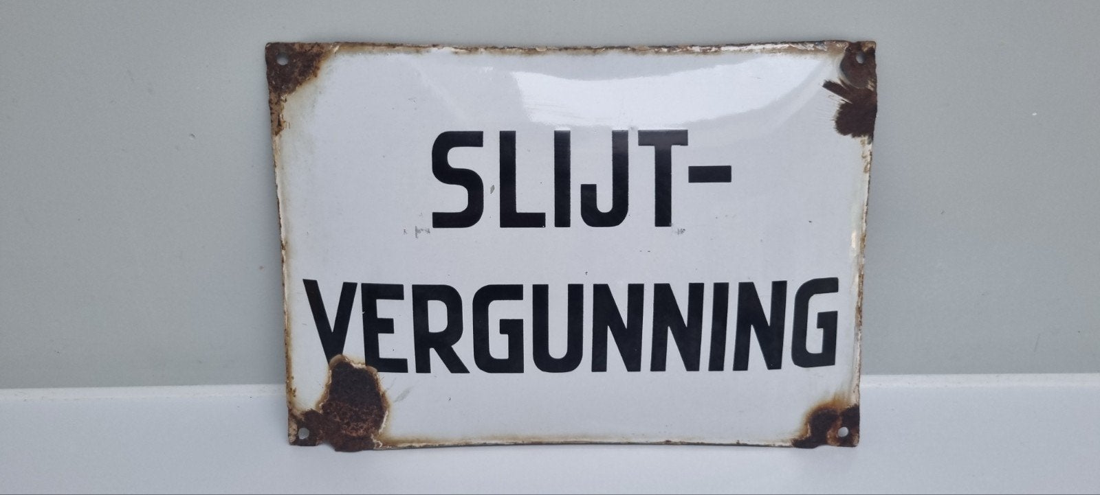 Antiek emaille bord slijt vergunning mancave cafe, Verzamelen, Ophalen of Verzenden, Gebruikt, Reclamebord