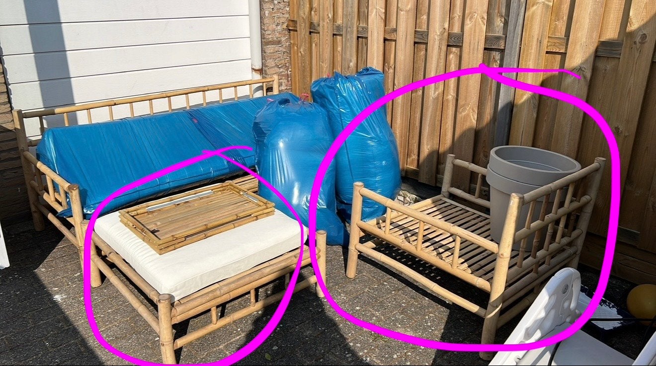 Gratis af te halen: Bamboe loungeset (2 delen), Tuin en Terras, Gebruikt, 3 zitplaatsen, Ophalen of Verzenden, Loungeset