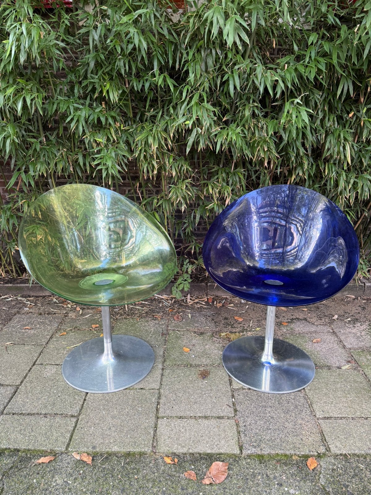 2 originele Kartell Eros stoelen Philippe Starck groen/blauw, Ophalen, Gebruikt, Rond