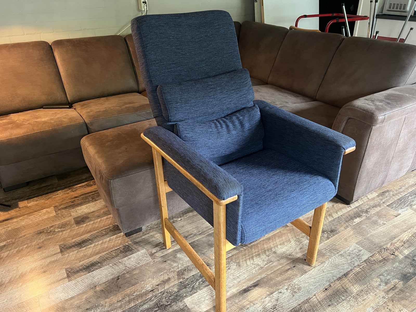 Vintage Deense fauteuil, van het merk Hong Stole, Huis en Inrichting, Stoelen, Blauw, Midcentury Deens 70/80, Ophalen of Verzenden