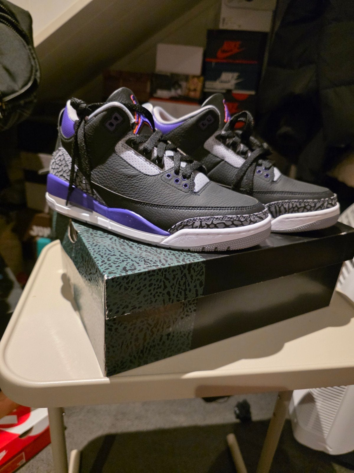 Air Jordan 3 Retro Black Court Purple Cement Grey, Nike Jordan, Zwart, Nieuw, Ophalen of Verzenden