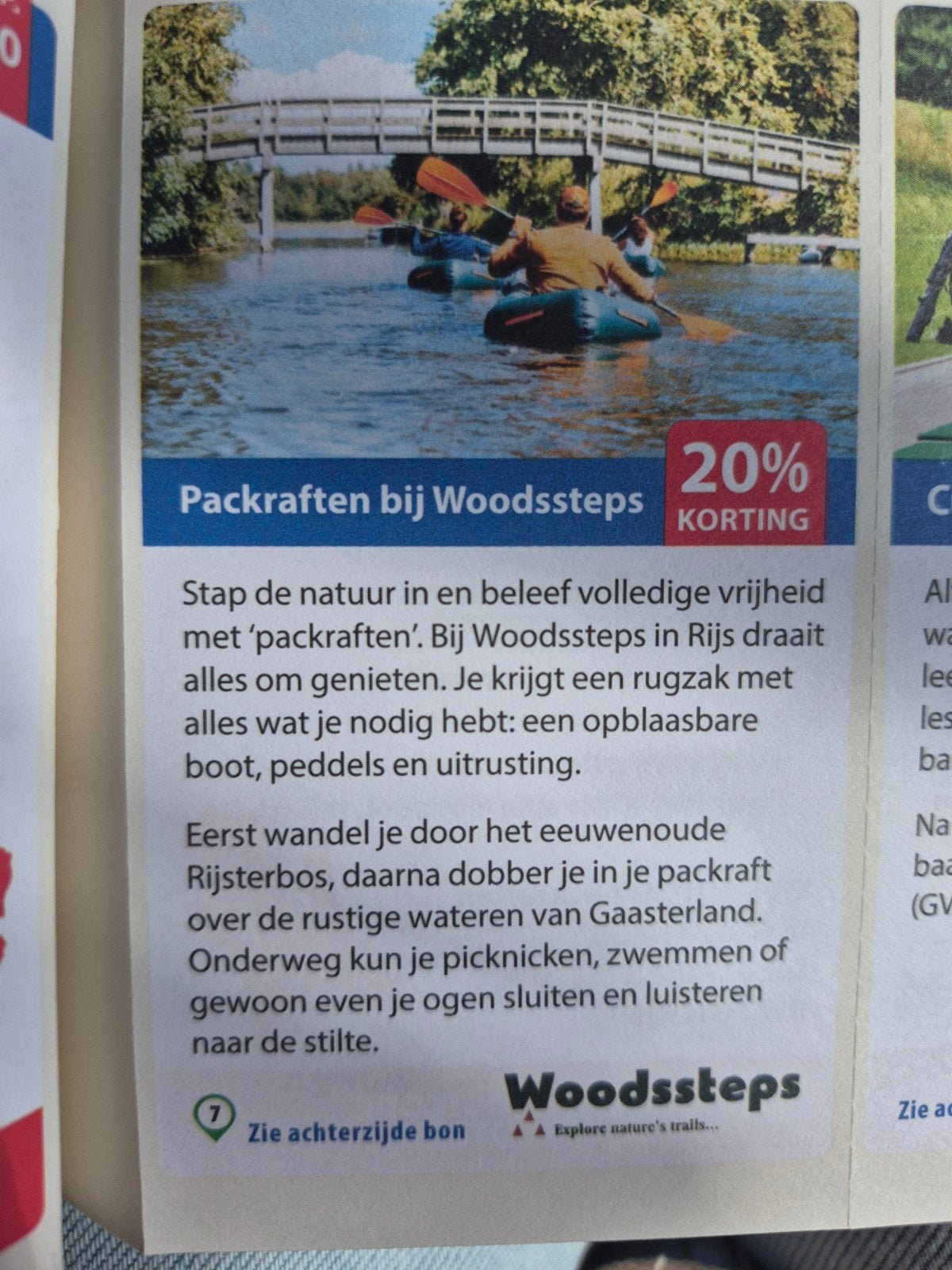Packraften bij woodssteps 20% korting, Tickets en Kaartjes, Eén persoon, Kortingsbon