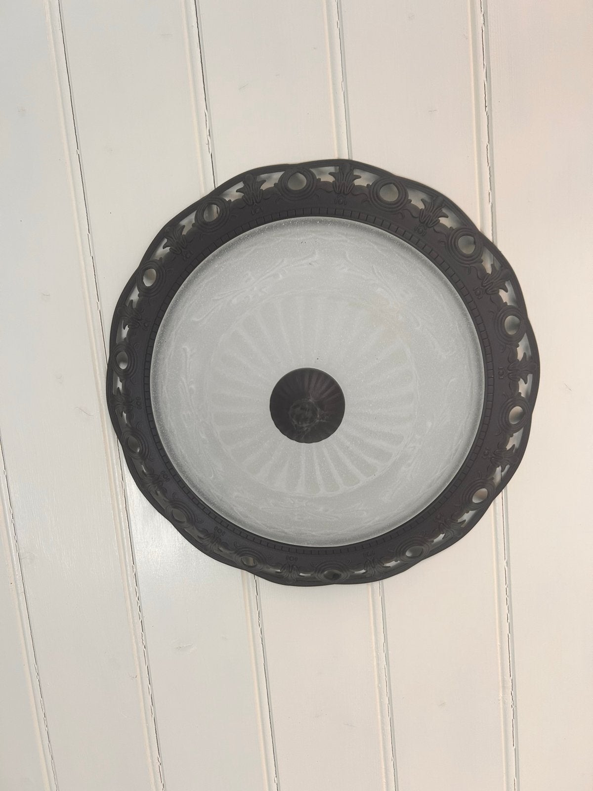 Set van 4 Brocante Plafondlampen met Glas en Metaal, Huis en Inrichting, Lampen | Plafondlampen, Ophalen, Gebruikt, Vintage, Plafondlamp