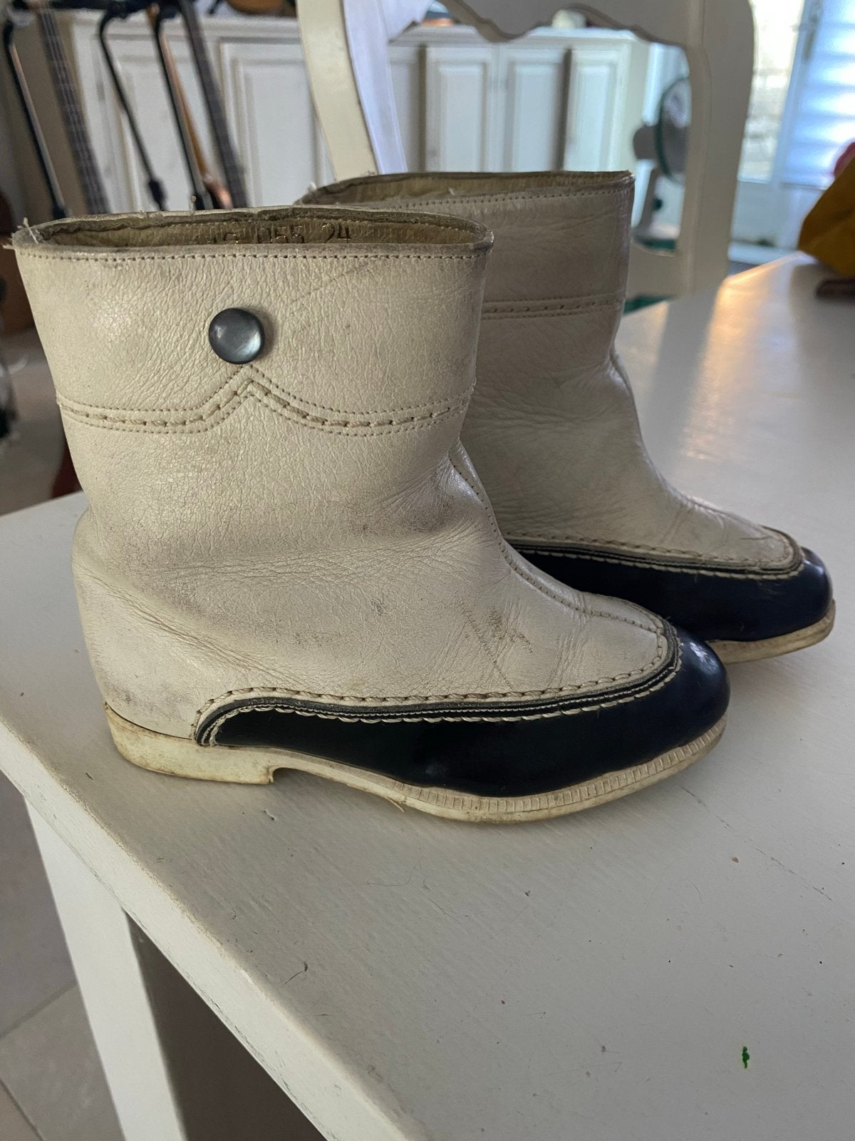 Vintage Kleuter Laarsjes - Crème/Zwart, Ophalen of Verzenden, Kinderen