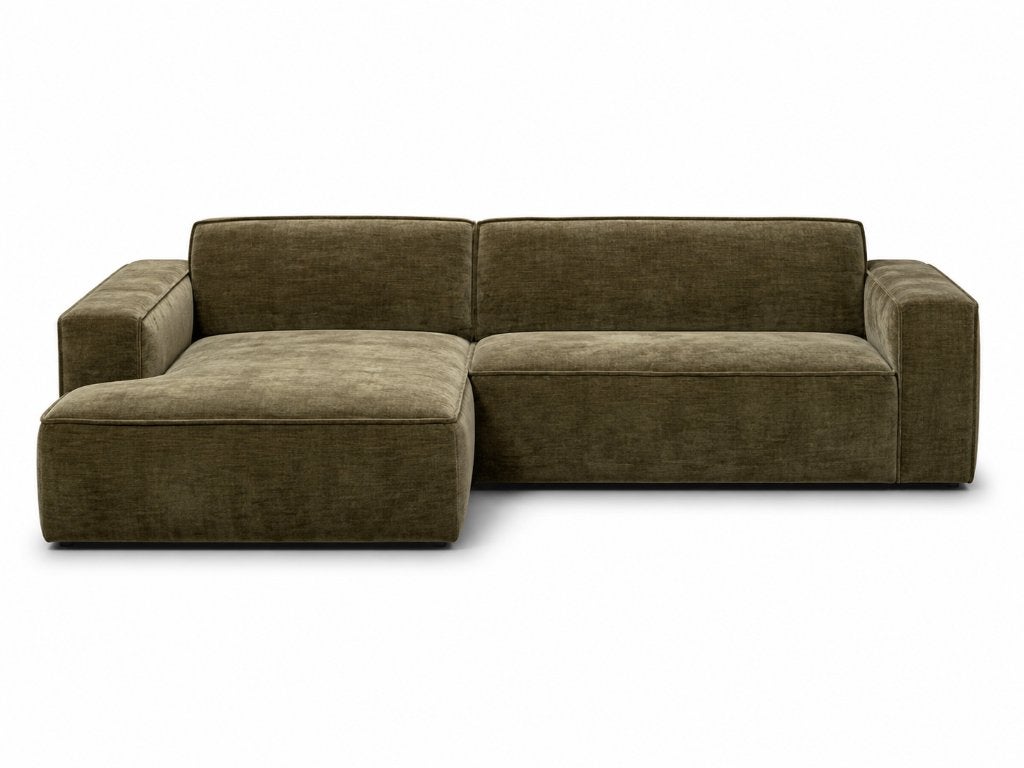 Moderne hoekbank met chaise lounge vintage groen *Voorraad*, 250 tot 300 cm, Hoekbank, Nieuw, Ophalen of Verzenden