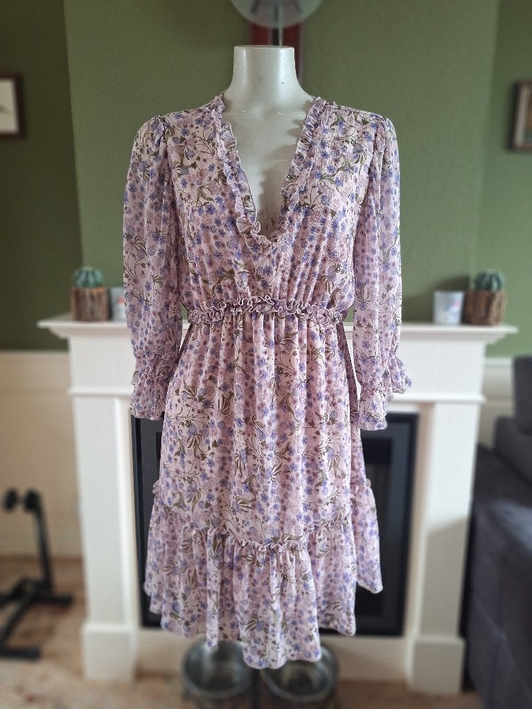 Rinascimento lila jurk bloementjes M 38, Kleding | Dames, Maat 38/40 (M), Verzenden, Paars, Rinascimento