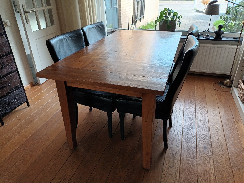 Teakhouten eettafel - 165x85 cm - Cognac kleur, Ophalen, Gebruikt, Teakhout, 50 tot 100 cm