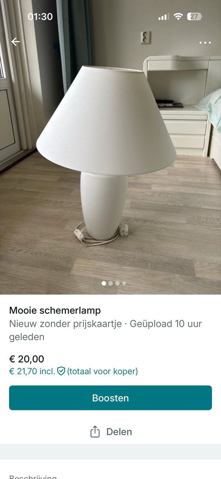 Schemerlamp, Huis en Inrichting, Lampen | Lampenkappen, Ophalen, Zo goed als nieuw, Rond