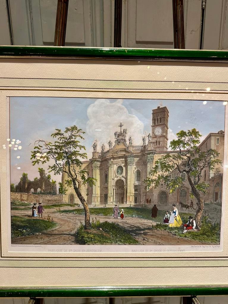 Oud schilderij, druk van basilica di Santa Croce Rome, Ophalen