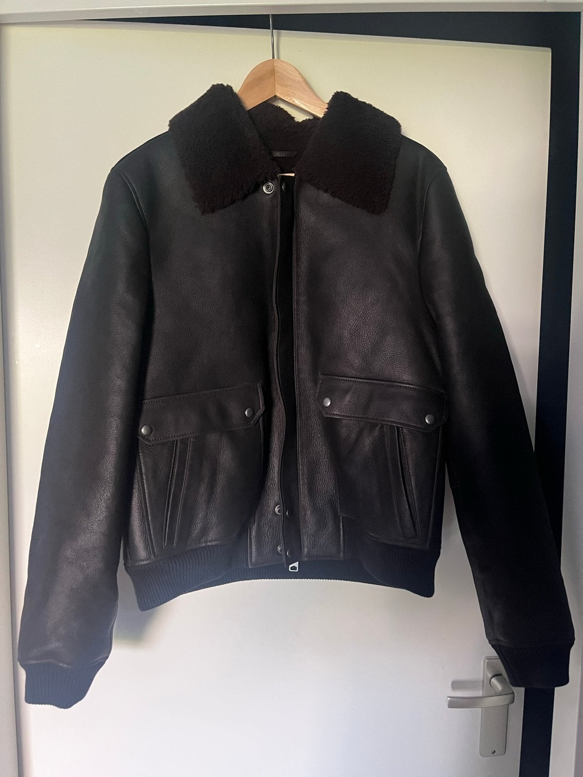 AllSaints Leren Bomberjack met Lamswol Kraag - Maat M, Ophalen of Verzenden, Nieuw, Maat 48/50 (M), Bruin