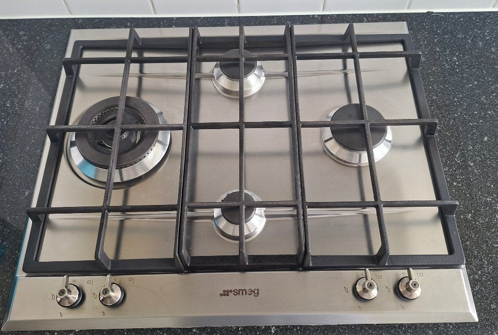 SMEG inbouw gaskookplaat RVS, Witgoed en Apparatuur, Kookplaten, Ophalen, Gebruikt, 4 kookzones, Inbouw