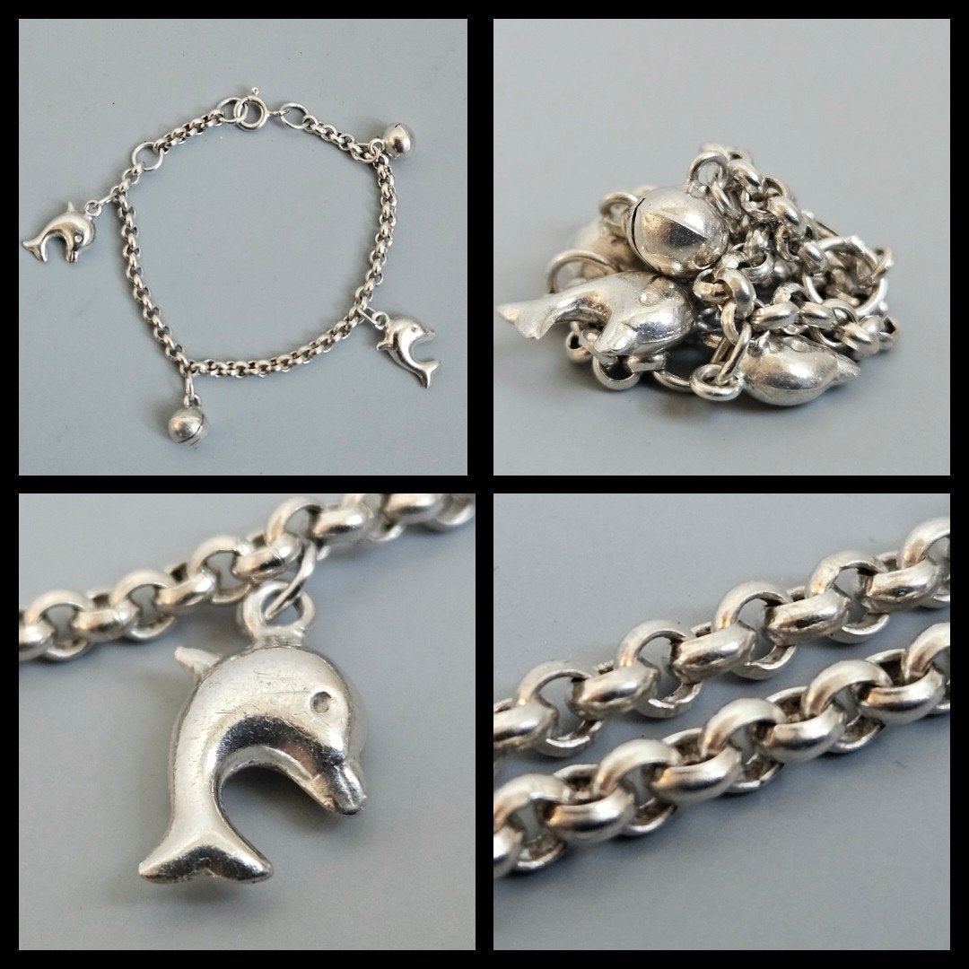 Antiek zilver,  bedelarmband met vier zilveren bedels, 14 cm, Sieraden, Tassen en Uiterlijk, Antieke sieraden, Ophalen of Verzenden