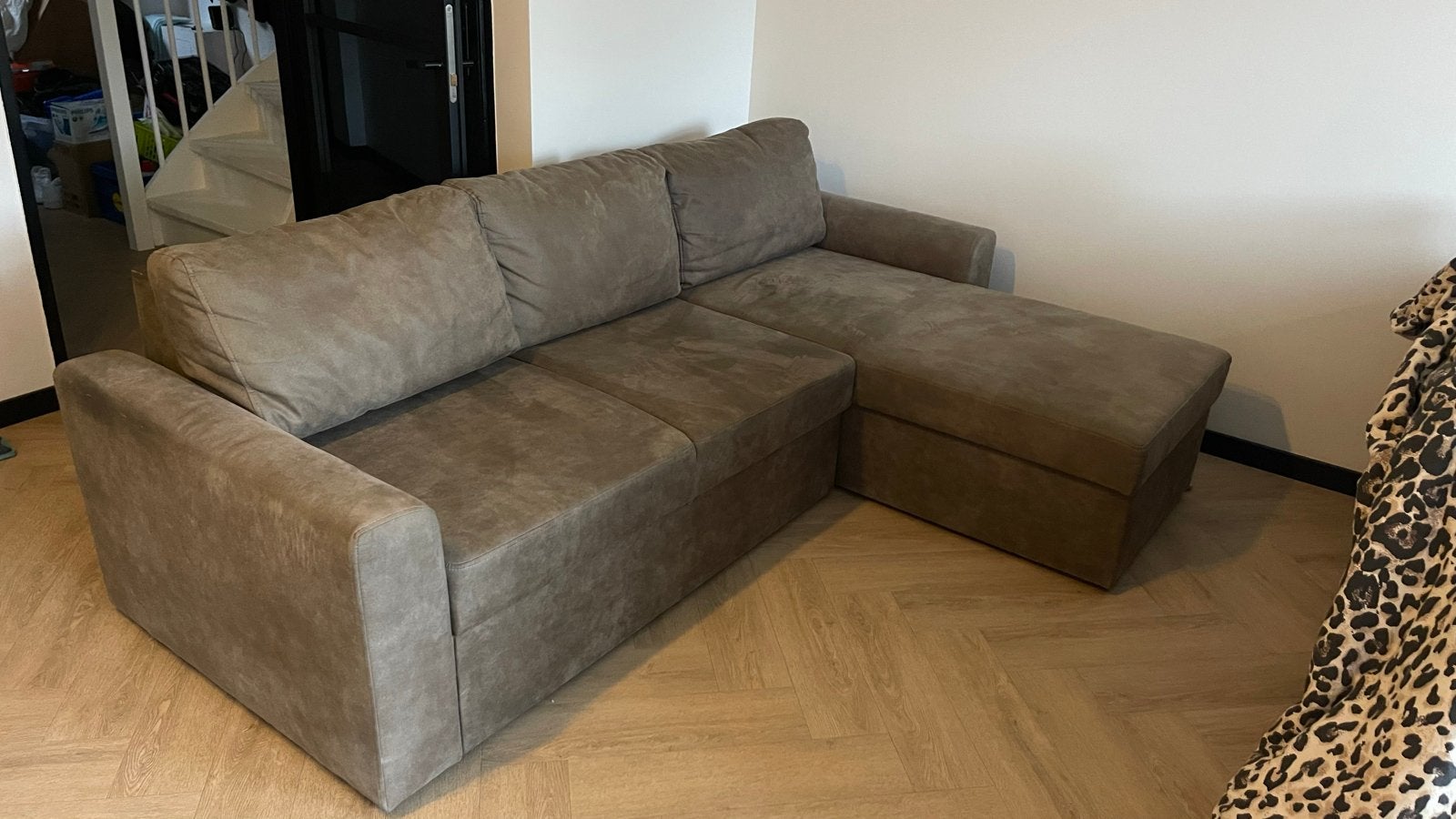 Comfortabele Slaapbank met Opbergruimte - Grijs/Bruin, Huis en Inrichting, Gebruikt, Tweepersoons, Ophalen of Verzenden, Overige maten