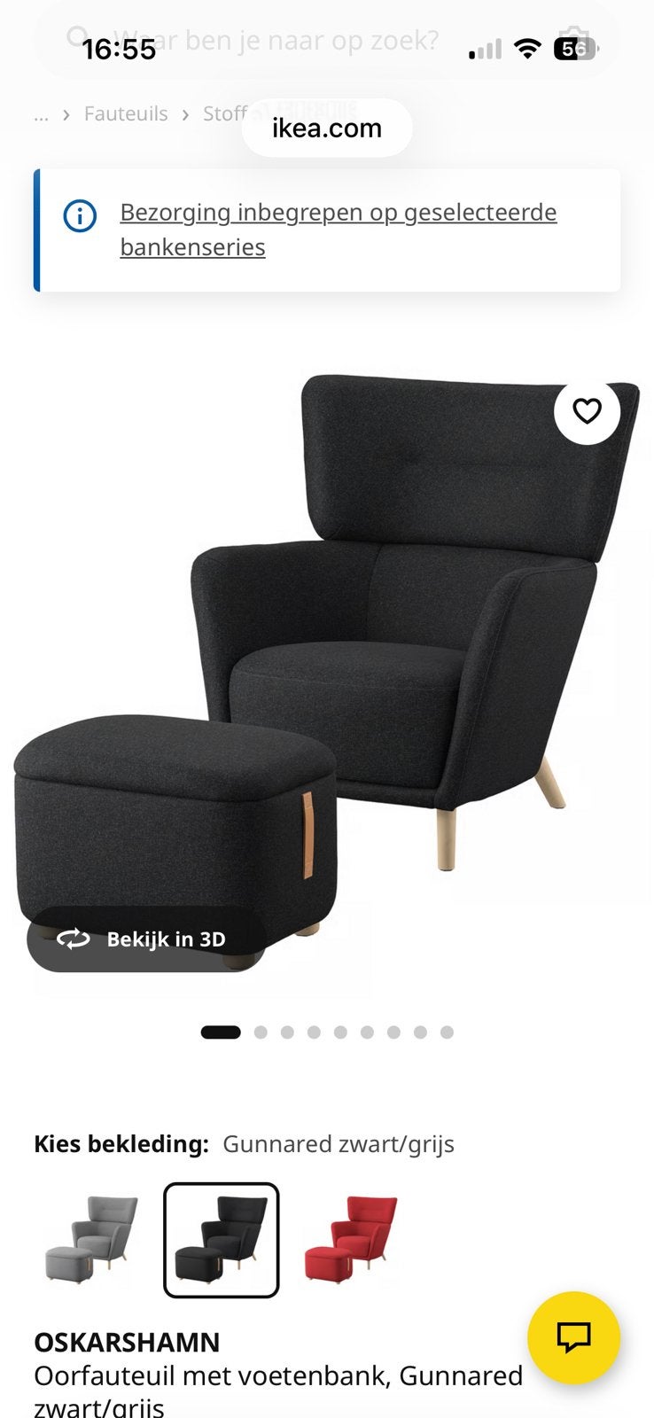 Ikea Oskarshamn oorfauteuil met voetenbank. Zgan., Ophalen, Zo goed als nieuw, 75 tot 100 cm, 50 tot 75 cm