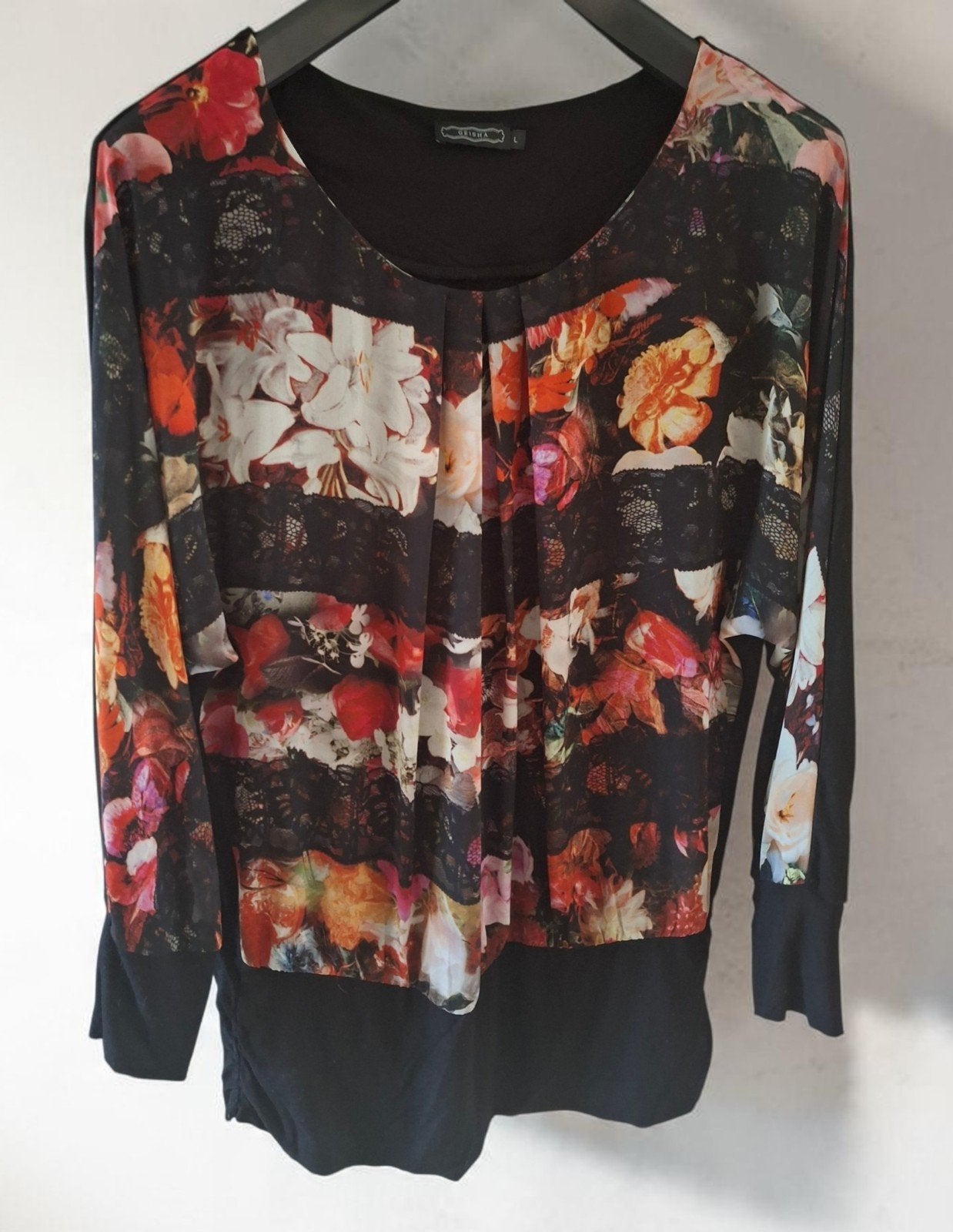 Geisha top bloem mt L, Geisha, Zwart, Maat 42/44 (L), Ophalen of Verzenden