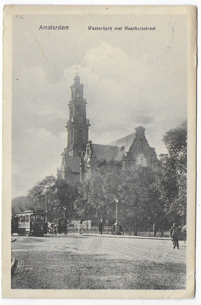 Amsterdam Westerkerk Ansichtkaart uit 1908 (B6641 ), Ophalen of Verzenden, Voor 1920, Gelopen, Noord-Holland