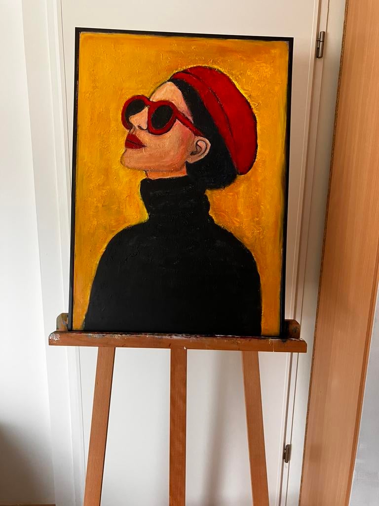 Pop art schilderij vrouw met bril, Ophalen