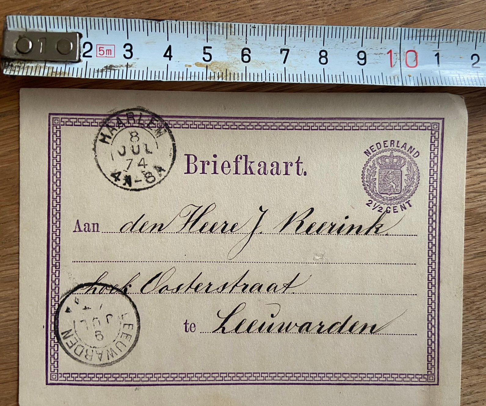 1874 Haarlem leeuwarden briefkaart aan neef, Verzamelen, Verzenden, Voor 1920, Noord-Holland